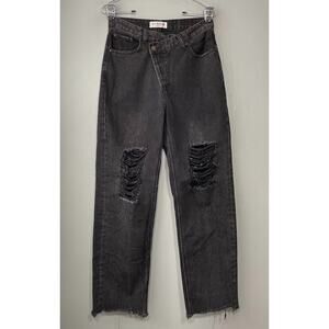 Aili Artisan Size 27 High Rise Black Denim Distressed Jeans Ankle Boyfriend